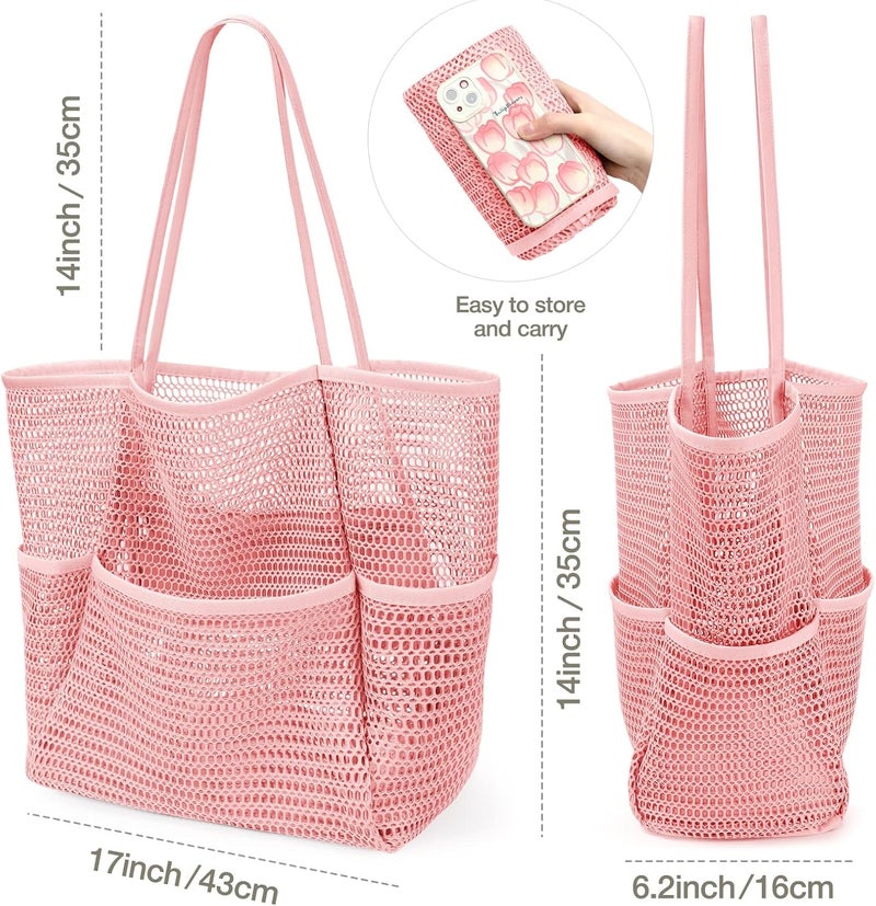 KPX Beach Bag with Mini Pocket, Beach Tote Bags for Women Large Foldable Mesh Swimming Pool Travel Bags - Sandproof - Image 2